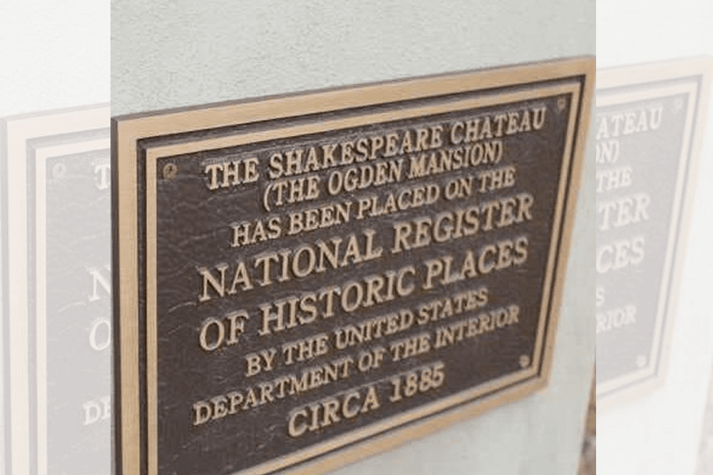Plaque commemorating the Shakespeare Chateau, placed on the National Register of Historic Places in 1885.