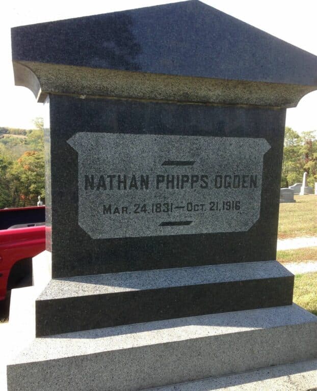 Gravestone of Nathan Phipps Ogden, born March 24, 1831, and died October 21, 1916.